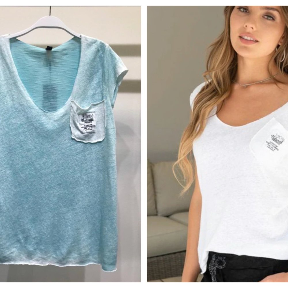 NWT AQUAMARINE VNECK GRAPHIC  POCKET PATCH  -Mineral Wash  SOFT!!!!!
